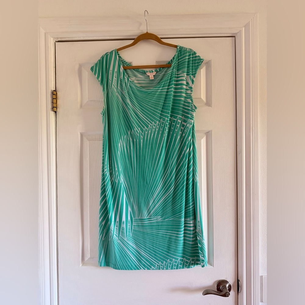 Tori Richard Teal and White Striped Scoop Neck Top